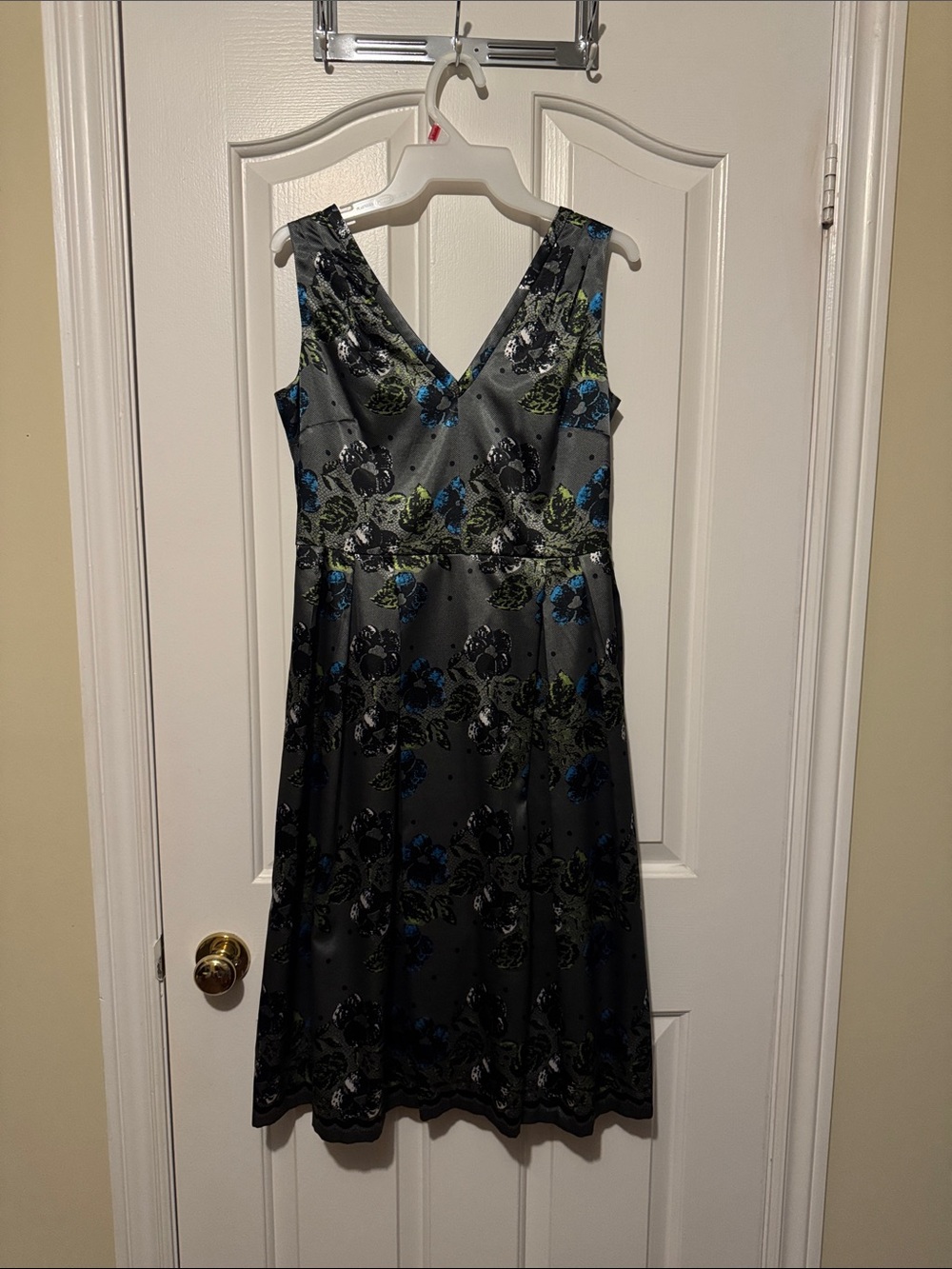 V-Neck Floral Midi Dress in Charcoal Gray